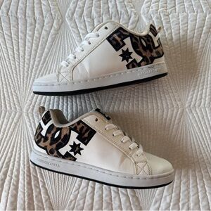 DC White and Leopard Pattern Sneakers